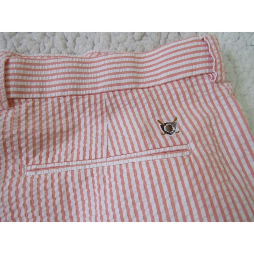 Oxford Golf Mens Size 38 Stretch Orange Flat Front Seersucker Shorts RSVP $85